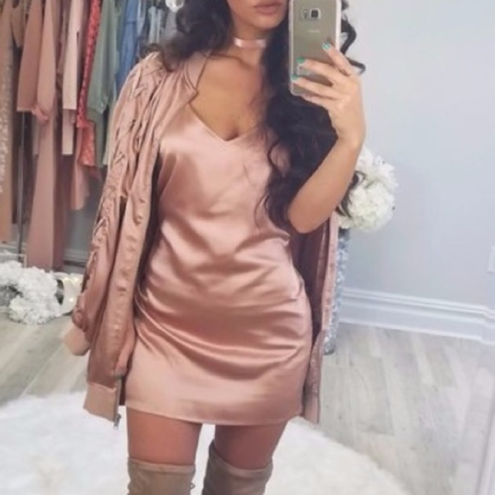 Carli Bybel X missguided rose gold jacket + dress